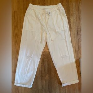 AERIE - NWT - White Cotton Drawstring Pants w/ Distressing - Size L